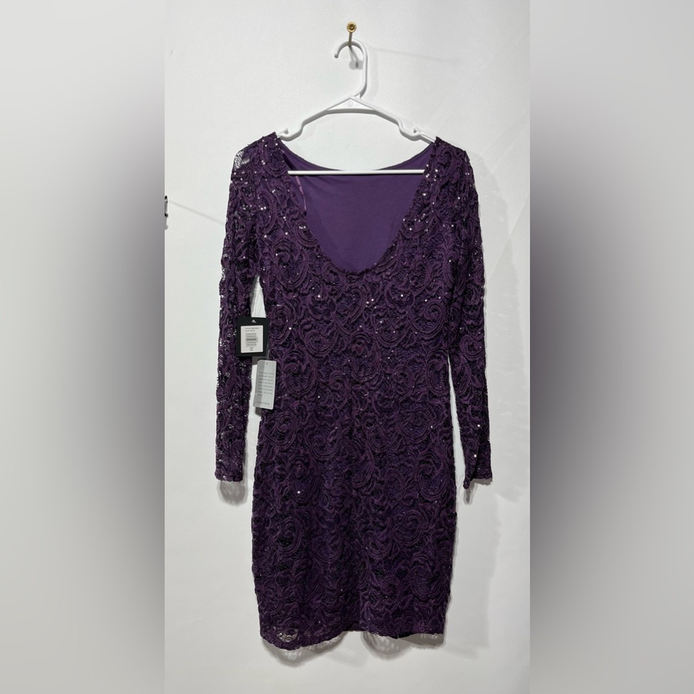 Marina Sequin‎ and Lace Purple Sheath Dress Size XS New With Tags - Picture 5 of 12